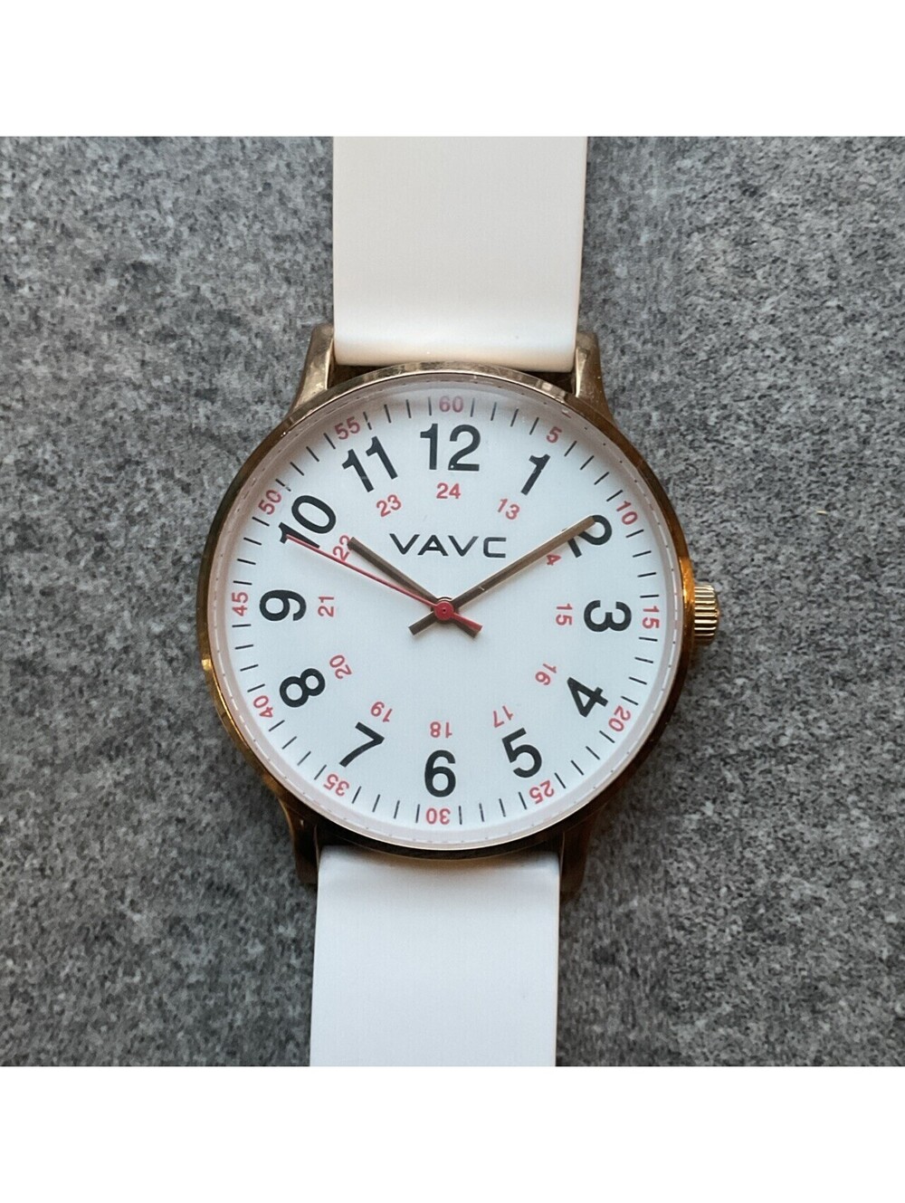 VAVC Classic 24 Hour Nurse Watch 40mm White Dial White Silicone Band B-F
